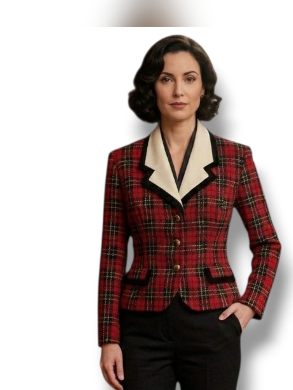 PETITE PERCEPTIONS by Irene B. Vintage Plaid Blazer Size 12P Red Black Gold